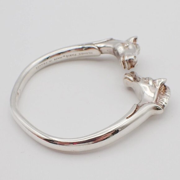 HERMES Logo Cheval Double Horse Head Bangle Bracelet Silver Accessory - Picture 3 of 16